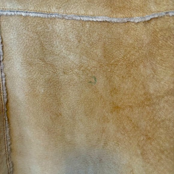 GUESS Genuine Leather Shearling Coat Tan Long Vintage 90s Y2K Size L - Picture 11 of 13
